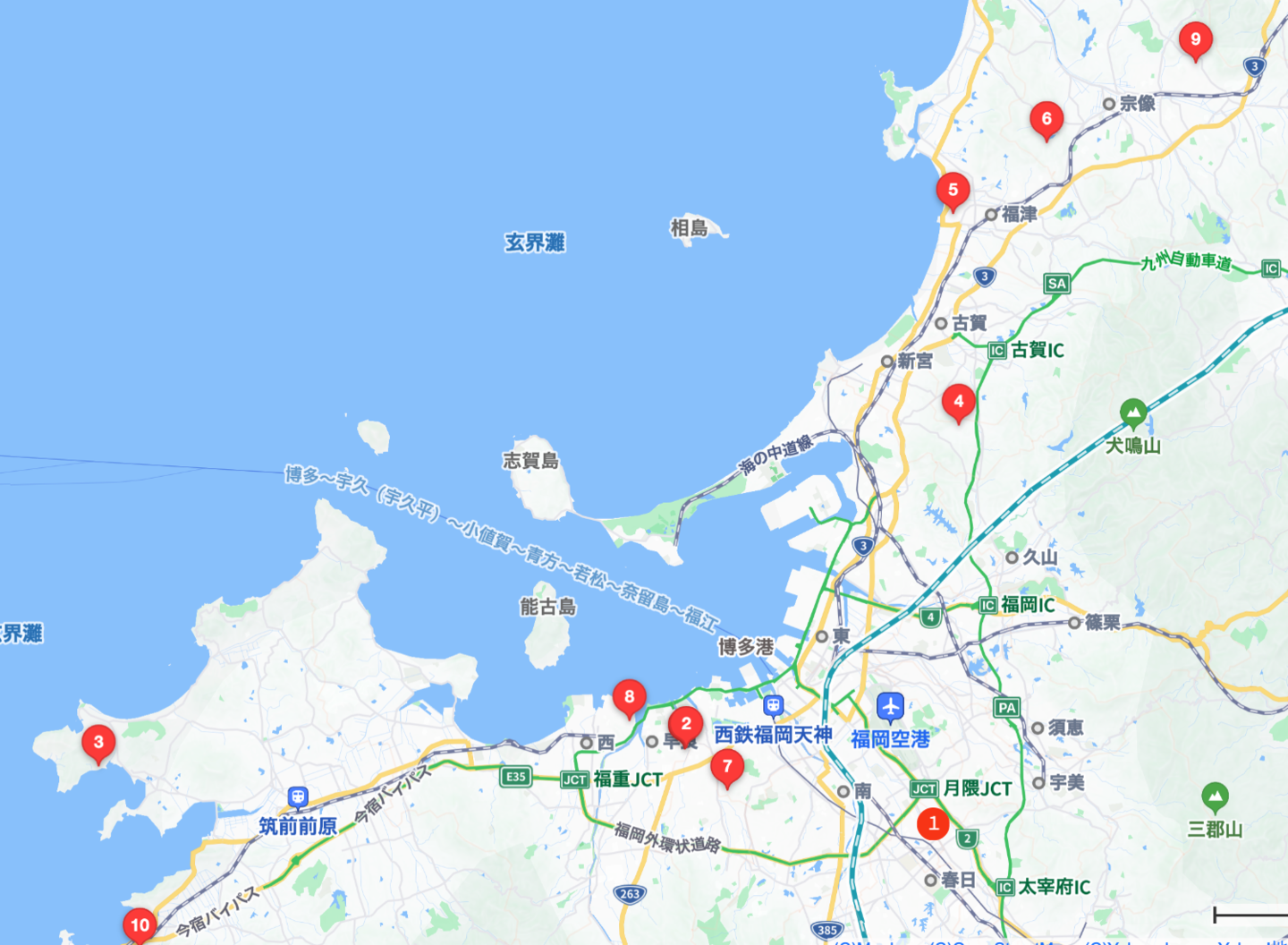 福岡メンバーの地図